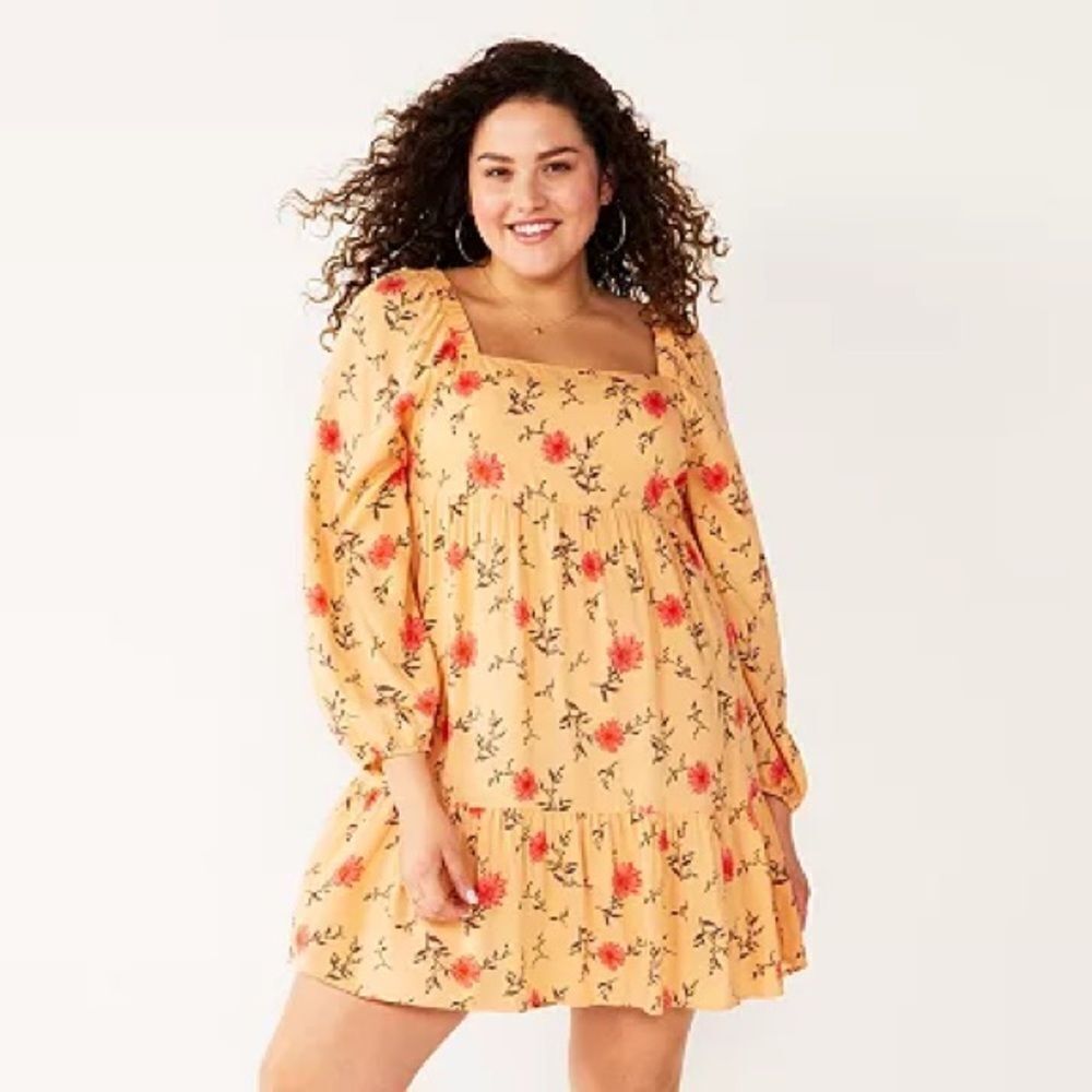 SO Juniors' Tiered‎ Back-Tie Babydoll Mini Floral Dress